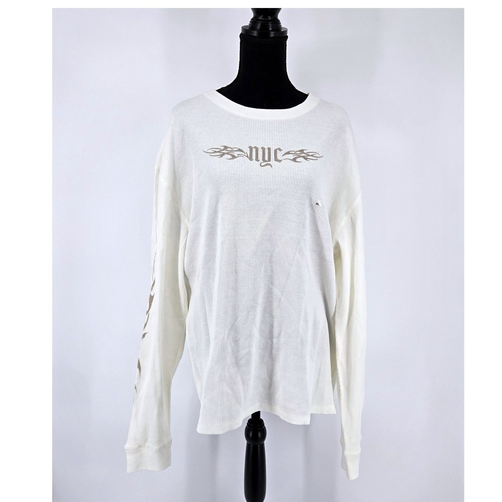 Aeropostale NYC Tribal Flame Graphic Off White Waffle Knit Thermal Shirt XL NWT